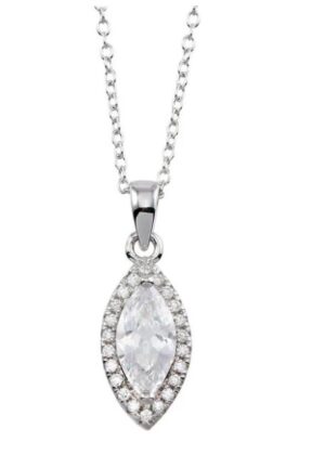 Sterling Silver marquise shape cubic zirconia halo pendant