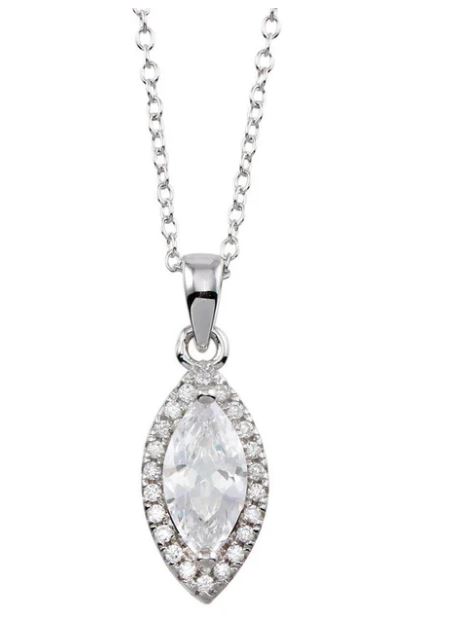 STP .jpg Sterling Silver marquise shape cubic zirconia halo pendant