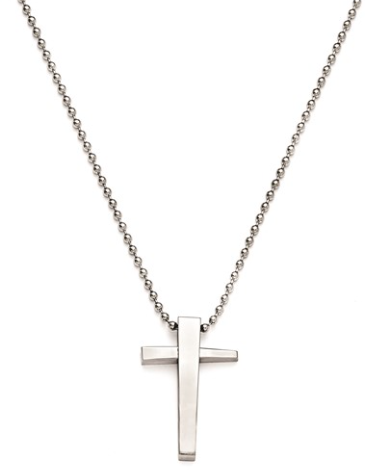 STP Stainless Steel shiny cross with 20" beaded chain necklace