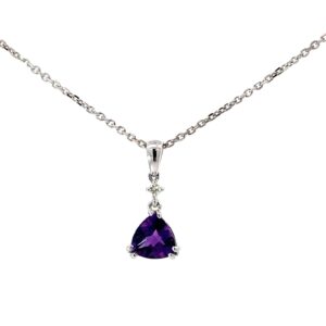 14kt white gold diamond and amethyst trillion pendant A tw 0.68cts D tw 0.02 SI, G/H 18"