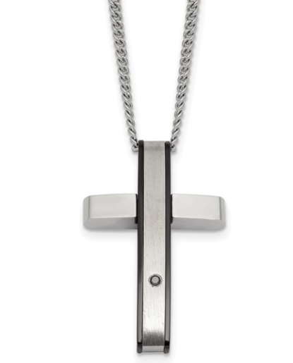 STP Stainless Steel black diamond cross with 24 inch curb chain