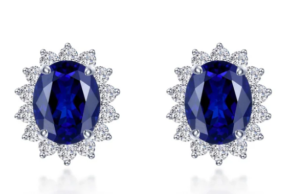 SYESP Sterling Silver platinum bonded lassire simulate diamond and lab grown Sapphire Halo Earrings tw 6.20cts