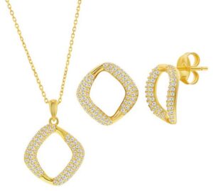 Sterling Silver gold plated pave sqaure cubic zirconia necklace and earring set SOLD AS SET