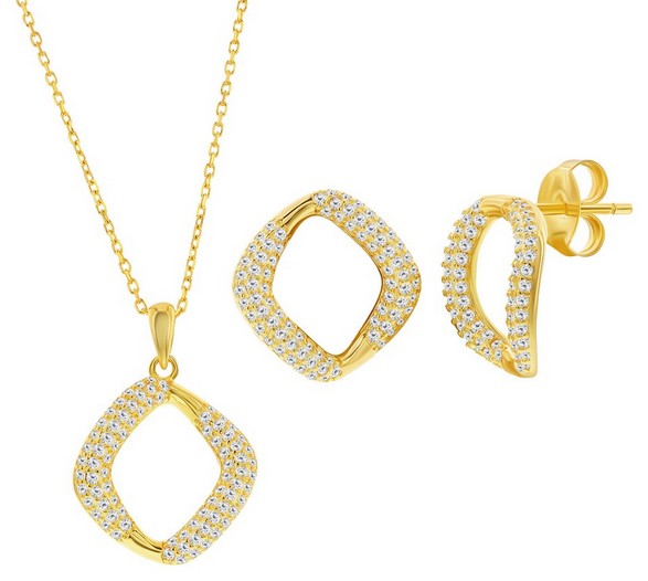 Sterling Silver gold plated pave sqaure cubic zirconia necklace and earring set SOLD AS SET