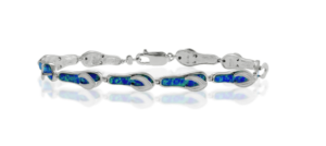 Sterling Silver rhodium plated created blue opal inlay flip flop bracelet 7.5" long