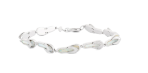 Sterling Silver rhodium plated created opal inlay white color flip flop bracelet 7.5"