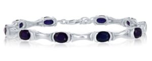 Sterling Silver 7 by 5 genuine oval sapphire and bar bracelet 7" with claw catch closure tw 10.50cts