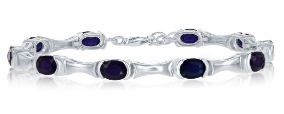 Sterling Silver 7 by 5 genuine oval sapphire and bar bracelet 7" with claw catch closure tw 10.50cts