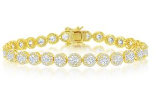 Sterling Silver gold plated 6mm round halo cubic zirconia tennis bracelet 7.5"