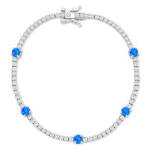 Sterling Silver, Round Created Blue Opal & Cubic Zirconia Tennis Bracelet