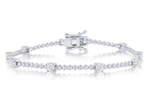 Sterling Silver, Round Cubic Zirconia & Beaded Bracelet 7"