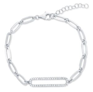 Sterling Silver rhodium plated cubic zirconia paperclip link bracelet 7"+1" with claw catch closure
