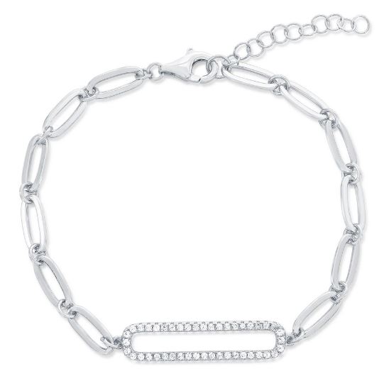 Sterling Silver rhodium plated cubic zirconia paperclip link bracelet 7"+1" with claw catch closure