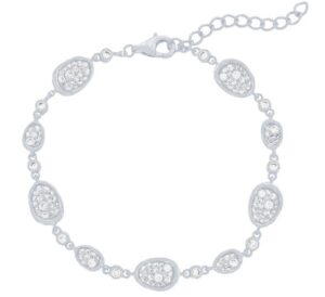 Sterling Silver rhodium plated irregular shaped pave cubic zirconia bracelet 7"+1"