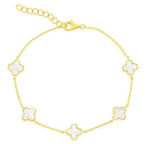 Sterling Silver gold plated mother of pearl flower bracelet adjustable