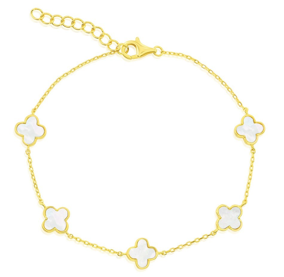 T GP .png Sterling Silver gold plated mother of pearl flower bracelet adjustable