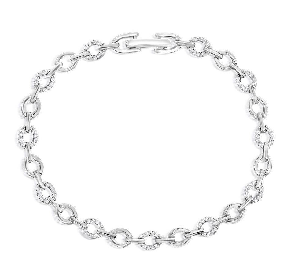 T .png Sterling Silver rhodium plated cubic zirconia oval link bracelet 7"