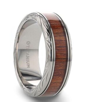 OHANA Koa Wood Inlaid Titanium Men’s Wedding Ring with Intricate Edges,6mm size 10 - 6mm - 10mm