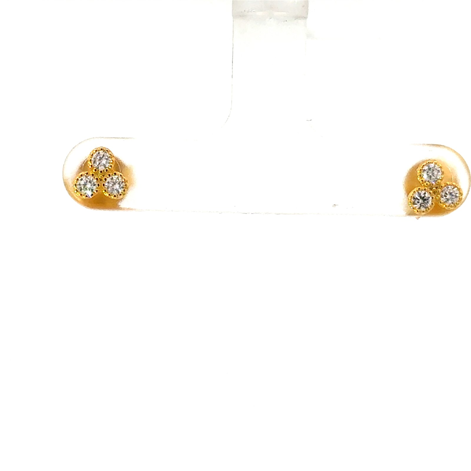TE .jpg Sterling Silver gold plated cubic zirconia clover stud earring