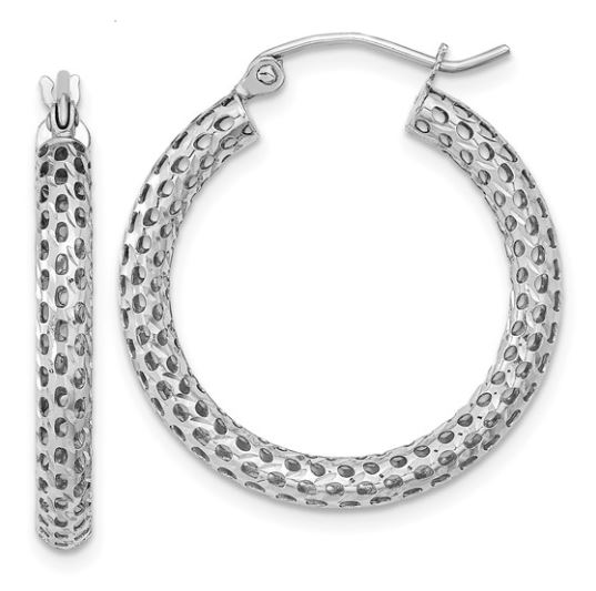 TF .jpg 14kt white gold diamond cut mesh 3mm hoop earring