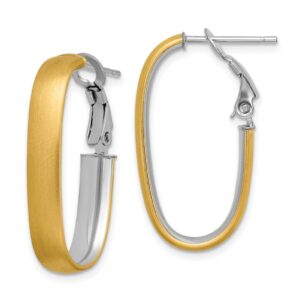 14kt two tone brushed and shiny oval hoop earring with omega backs