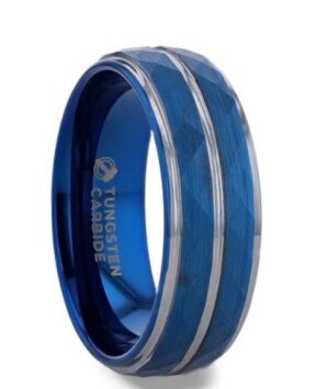 Carmel Blue Ion Plated Tungsten Carbide With Faceted Center And Stepped Edges 8mm, size 10.5