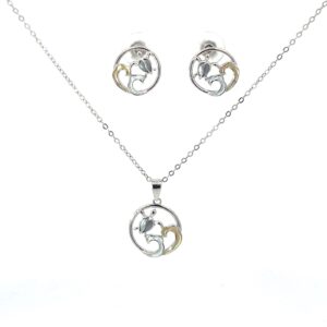 Sterling Silver tri colored wave and turtle earring and necklace SOLD AS SET