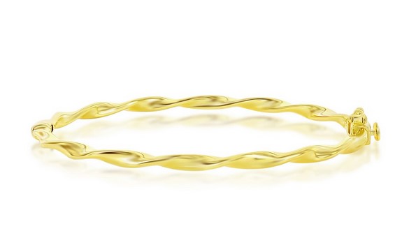 Sterling Silver, Twist Design Bangle - Gold Plated