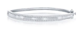 Sterling Silver cz double row bangle bracelet rhodium plated