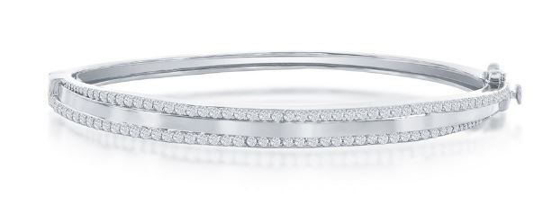 U .jpg Sterling Silver cz double row bangle bracelet rhodium plated
