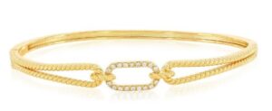 Sterling Silver gold plated cubic zirconia oval cable design bangle bracelet