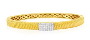 Sterling Silver gold plated rectangle pave cubic zirconia lined bangle bracelet