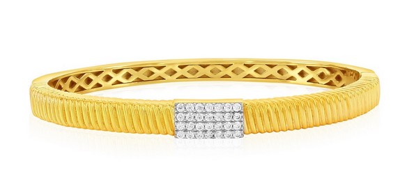 Sterling Silver gold plated rectangle pave cubic zirconia lined bangle bracelet