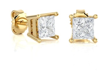 UCY 14kt y/g princess cut diamond stud earring w/friction nuts 2 pr cut dia tw 0.22 cts SI3 clarity, H color