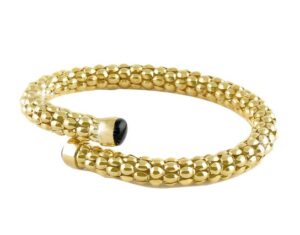 UNOAERRE Designer Bronze Gold Plated Black Stone Bypass Bangle Bracelet - Made in Italy