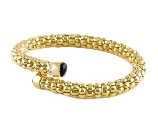 UNOAERRE Designer Bronze Gold Plated Black Stone Bypass Bangle Bracelet - Made in Italy
