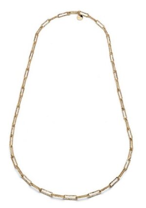 UNOAERRE Designer Bronze Gold Plated Textured Paperclip Necklace - Made in Italy 36"