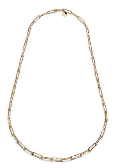 UNOAERRE Designer Bronze Gold Plated Textured Paperclip Necklace - Made in Italy 36"