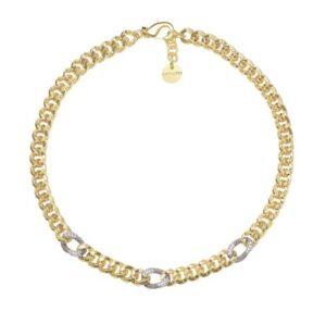 UNOAERRE Designer Bronze Gold Plate Curb and Cubic Zirconia Necklace - Made in Italy