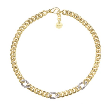 UNOAERRE Designer Bronze Gold Plate Curb and Cubic Zirconia Necklace - Made in Italy