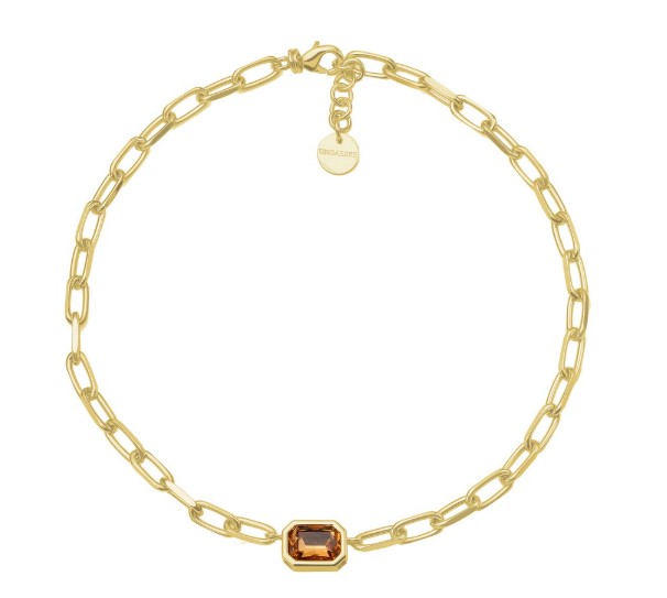 UNOAERRE Designer Bronze Gold Plated Radiant Stone Center Necklace - Made in Italy