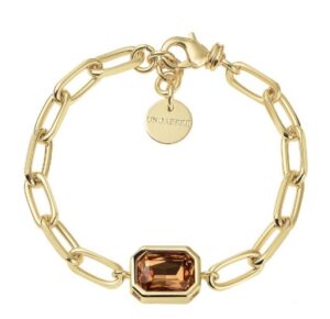 UNOAERRE Designer Bronze Gold Plated Radiant Center Stone Matching Bracelet - Made in Italy 7.5"