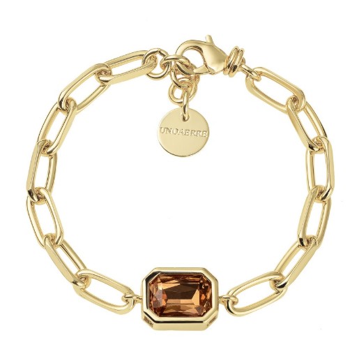 UNOAERRE Designer Bronze Gold Plated Radiant Center Stone Matching Bracelet - Made in Italy 7.5"