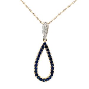 14kt y/g sapphire and diamond necklace on twisted diamond cut machine made rope D tw 0.02ct S tw 0.71cts 18"