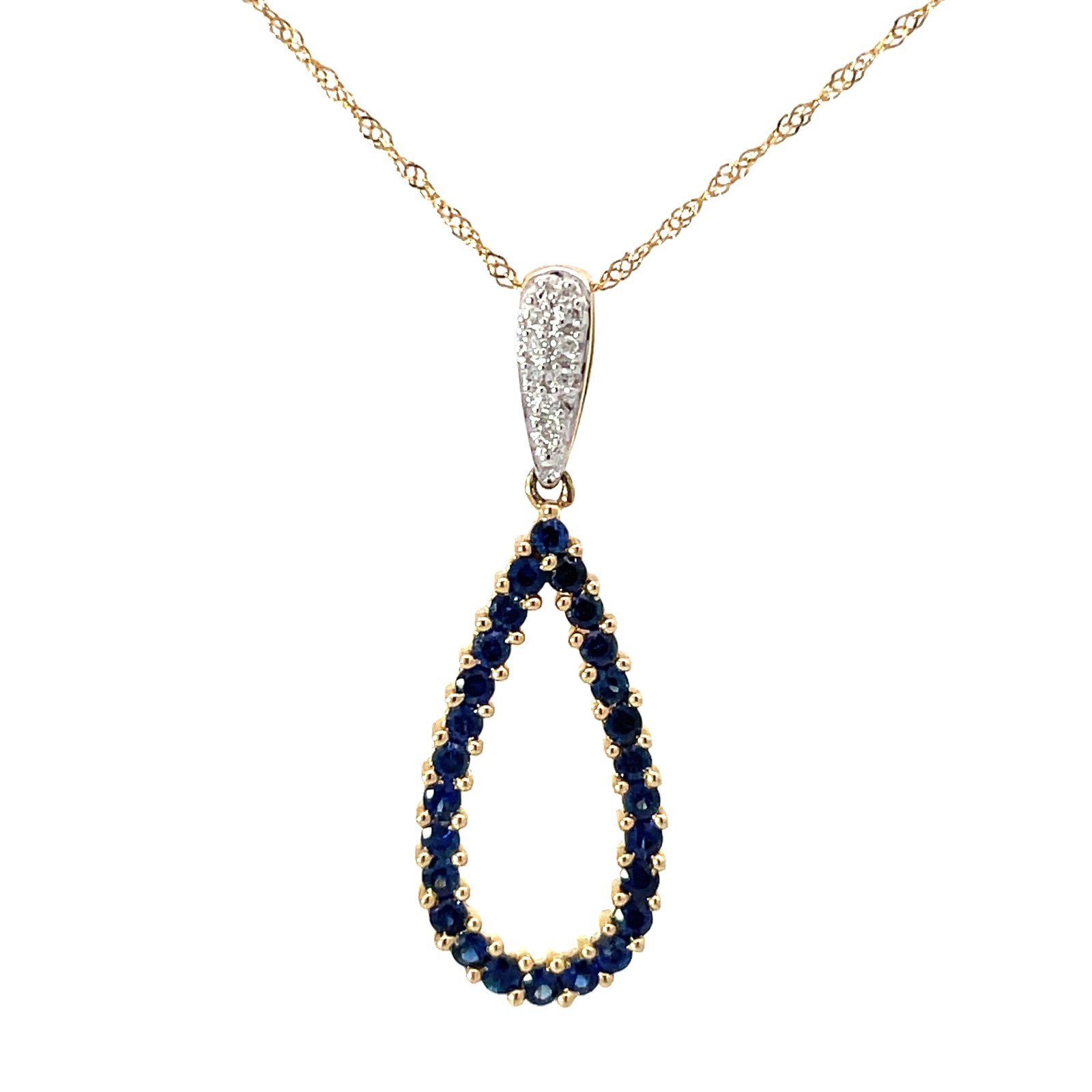 VD TS NT .jpg 14kt y/g sapphire and diamond necklace on twisted diamond cut machine made rope D tw 0.02ct S tw 0.71cts 18"