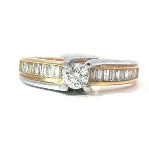 14KT 2 TONE BAND CENTER .25 PT round dia TW-.75 PTS