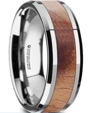 OLLIVANDER Olive Wood Inlaid Tungsten Carbide Ring with Bevels, 8mm size 10.5 - 6mm & 8mm