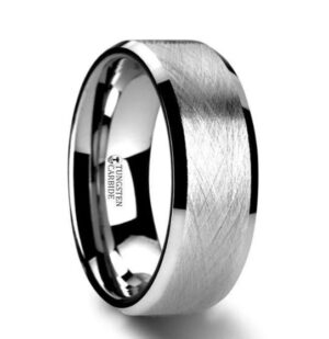 THORNE Flat Tungsten Carbide Ring with Wire Brushed Finish and Beveled Edges, 8mm size 11 - 6mm & 8mm