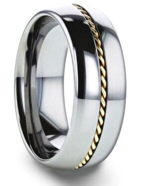 GOLDWYN Braided 14k Yellow Gold Inlay Domed Tungsten Ring 8mm size, 10 - 6mm or 8mm