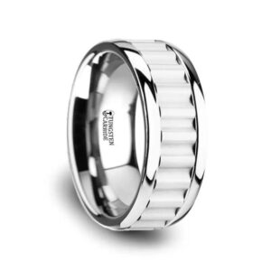 Mans Tungsten square Carbide wedding band with gear teeth inlay polished edges 9mm size 10.5